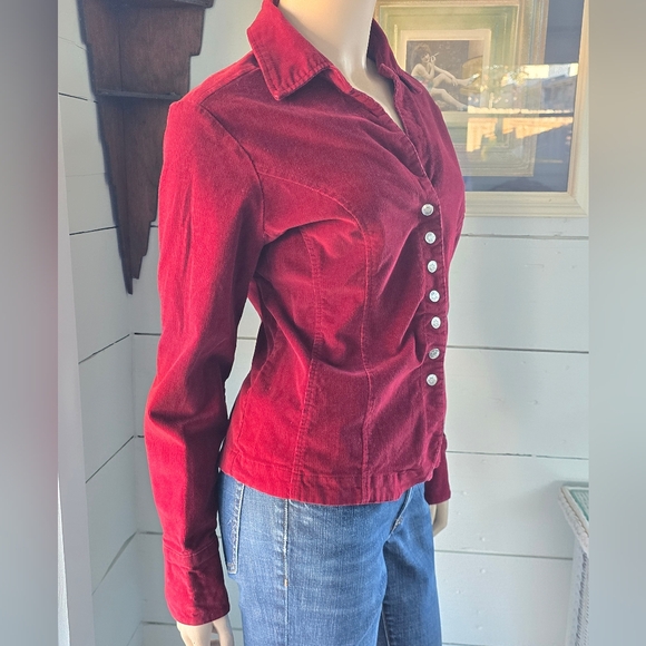 Vintage 90's Live A Little  Red Women's Corduroy  Jacket Snap Closure Sz Med - Picture 4 of 7